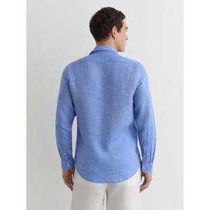 REISS Ruban Buddy Blue Linen Cutaway-Collar Regular-Fit Shirt